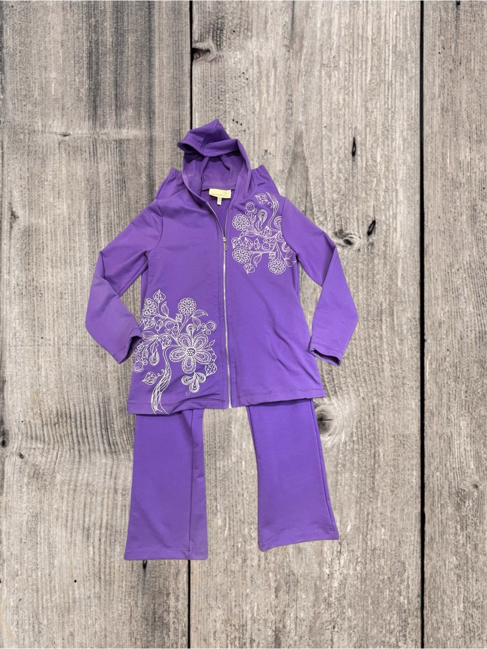 Antthony Originals Women's Purple Zip-Up Floral Hooded Loungewear Set
